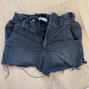 Zara Paper-Bag Black Denim Shorts